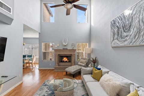 This spacious living room has just a little bit of everything. 