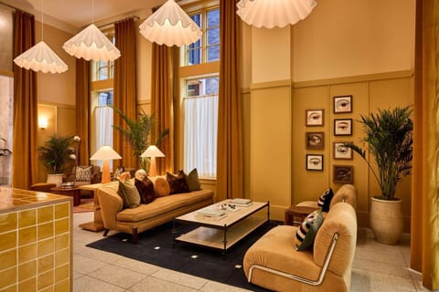 Lobby with lamp and plants