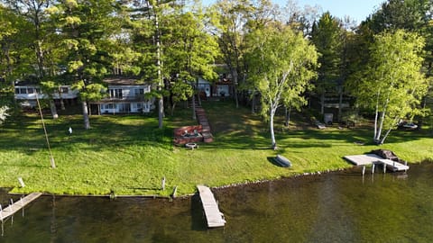 OVERALL:  Aerial view of the dock and backyard