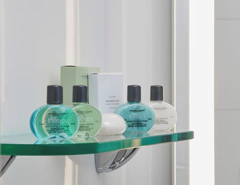 Combined shower/tub, eco-friendly toiletries, hair dryer, towels