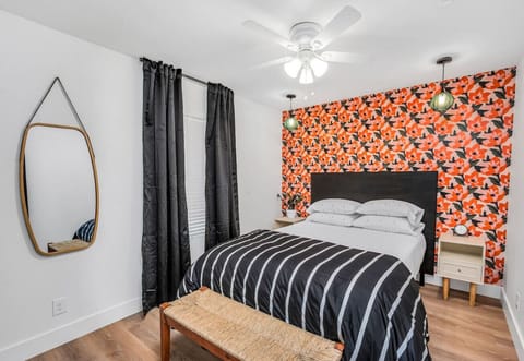 {Queen Bedroom} Reading lamps, blackout curtains
