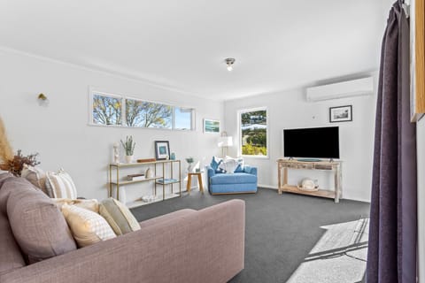 Living area with TV and heat pump