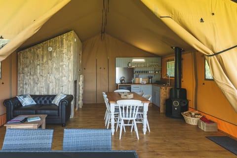 Birch Safari Tent - open plan kitchen and living room