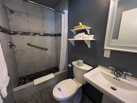 Deluxe Room, 2 Double Beds, Patio or Balcony, Lake View | Bathroom | Hair dryer, towels, soap, shampoo