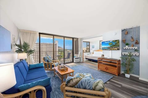 Step into this bright and inviting open-concept unit, offering a pull-out sleeper sofa in the living area with a 43" Smart TV, a dedicated 1 bedroom, and a private balcony providing stunning views and fresh air.