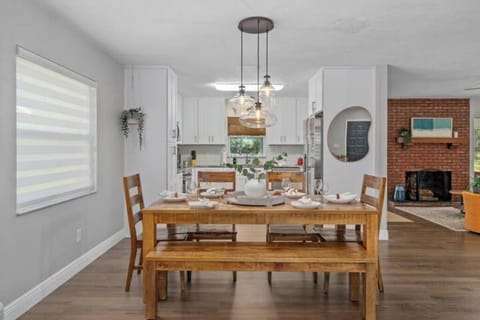 Dining room with seating for six, perfect for meals or game night.
