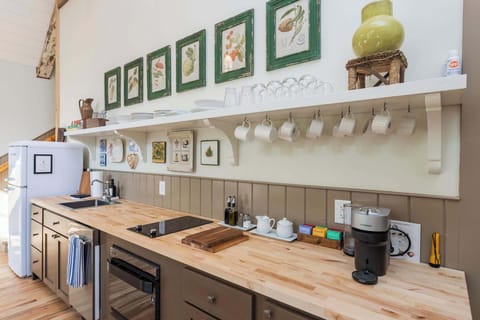 Coffee Station with first rounds of beans, creamer + sweetener