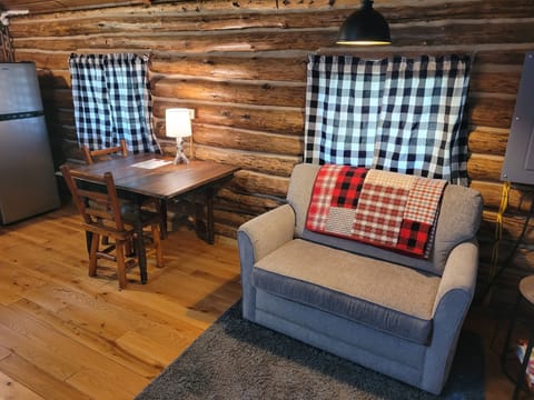 INTERIOR: The sofa bed and dining table