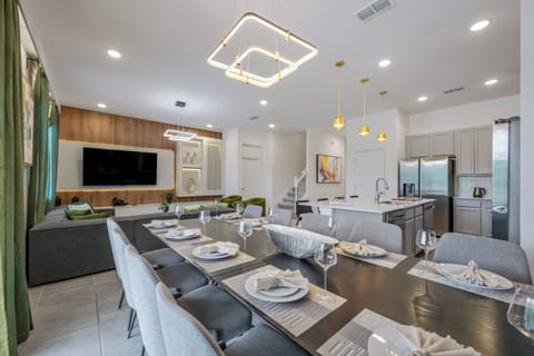 Dining area, living room and kitchen