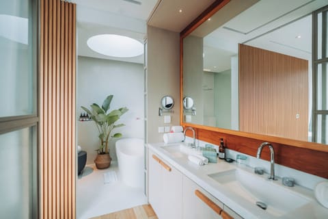 Hair dryer, bathrobes, slippers, towels