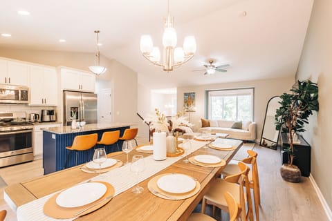 Step into the dining area and behold a grand dining table set for 8.