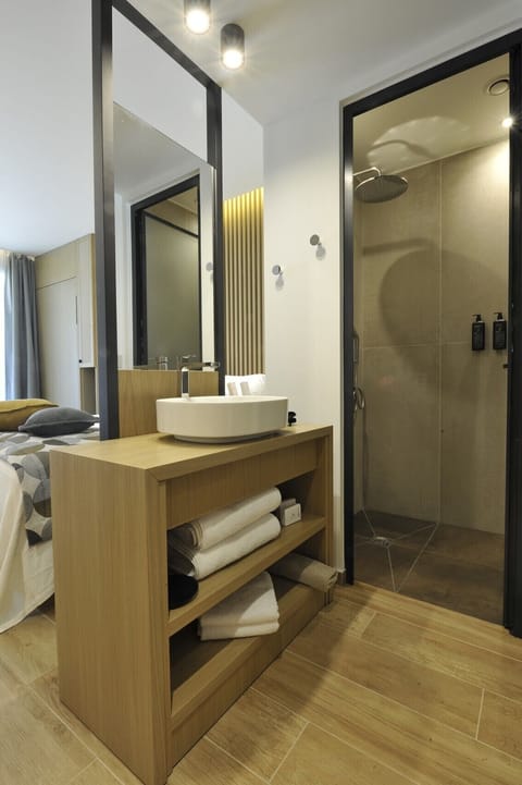 Shower, hair dryer, bathrobes, slippers