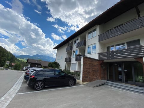 building view and parking spaces