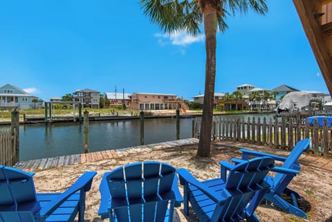 Back yard seating looking at the canal