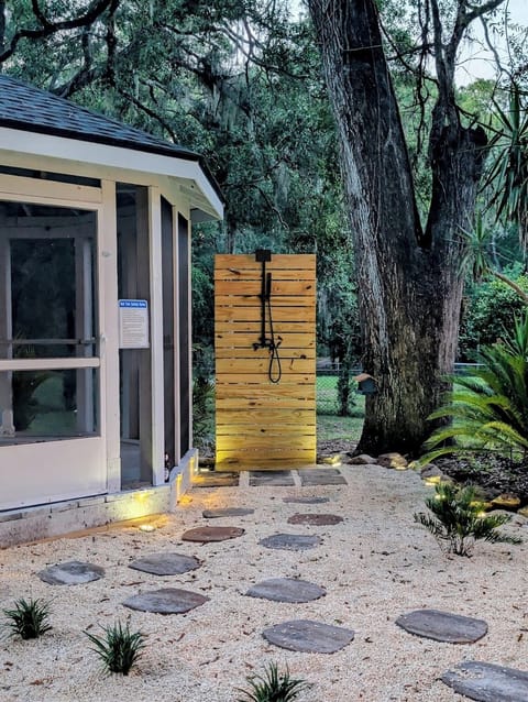 Rinse off before/after soaking in the hot tub at the outdoor shower