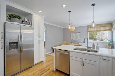 Double door fridge, stainless dishwasher