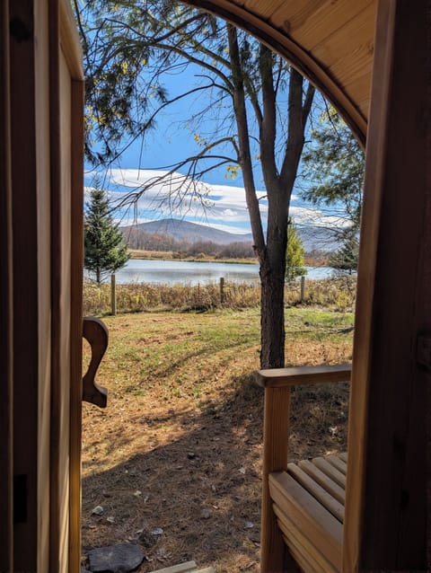 Custom made barrel sauna, opening to a magnificent mountain view!