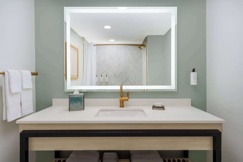 Eco-friendly toiletries, hair dryer, towels, soap