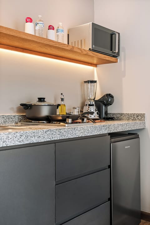 Comfort Apartment, 1 Queen Bed, Balcony, Courtyard View | Private kitchen | Mini-fridge, microwave, stovetop, dishwasher