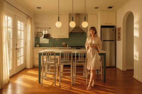 Wake up to golden light and quiet luxury. Pour your coffee, step onto warm wood floors, and savor the kind of peace you didn’t know you were missing. This kitchen is your slow morning sanctuary.
