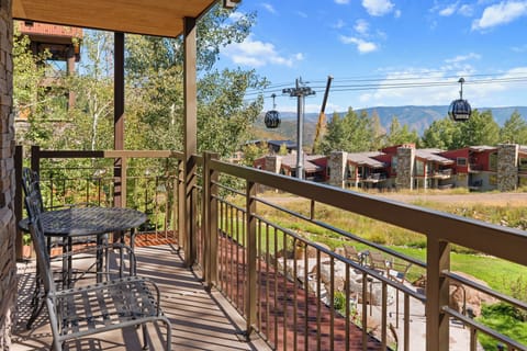 The large wrap around balcony with a view of the Elk Camp Gondola and Funnel Trail.