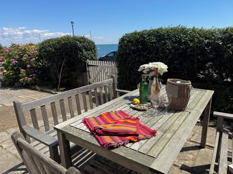 Outdoor dining table with sea views