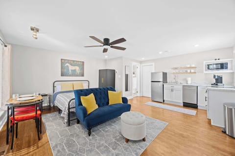 Bed and Living Area: Everything you need in one stylish space — sleep, relax, and recharge in this cozy studio retreat.

