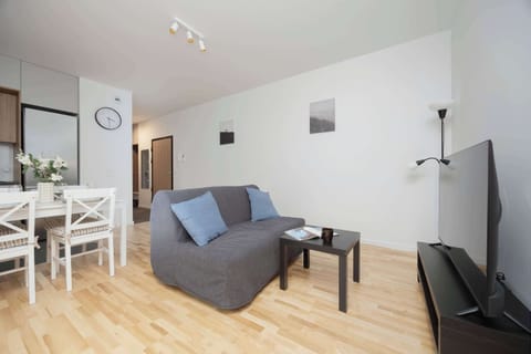 Relax in the stylish living room with a comfortable sofa and modern decor.