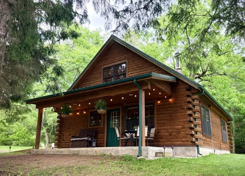 Cozy log cabin in peaceful wooded surroundings. 