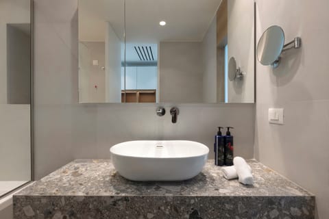 Panoramic Double Room, Sea View | Bathroom | Hair dryer, bathrobes, slippers, towels