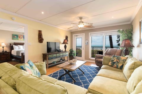 Our living area has a wrap-around couch complete with a queen sized pullout bed, plus a recliner for added comfort.