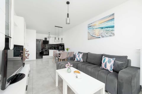 Relax in the stylish living room with a comfortable sofa and modern decor.