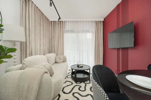 The elegant living room perfect for both relaxation and entertainment.