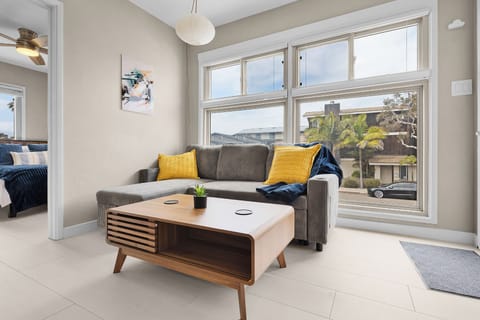 Sofa bed easily pulls out to comfortably fit a single adult or two small children. 