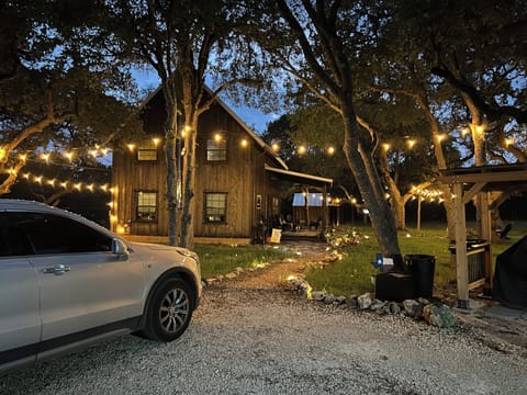 parking at night and path to front door
