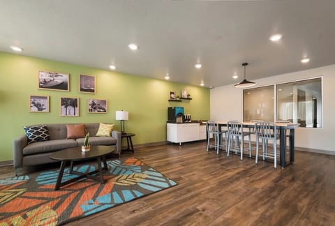 Gather for coffee and conversation in this airy shared space.