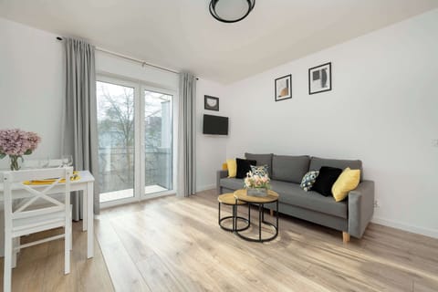 Living room with a comfortable sofa and TV. 