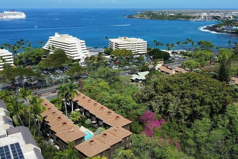 Aerial view of Malia Kai, located across from Royal Kona Resort & Huggo’s