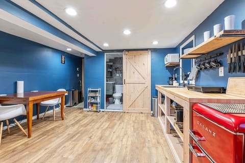 Natural wood tones throughout. 