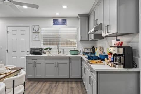 Kitchen stocked with essentials—great for easy meals and snacks.