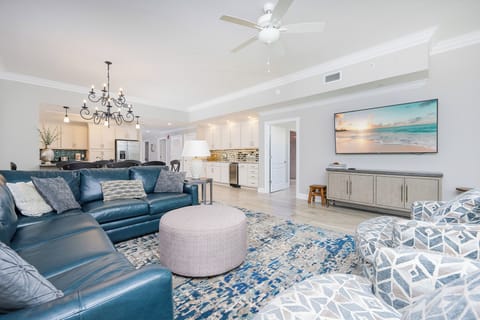 Settle into this welcoming family room and stream shows on the TV admiring the stylish design