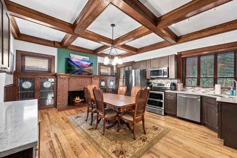 The fireplace adds a cozy touch, but it’s just for looks and not available for use.