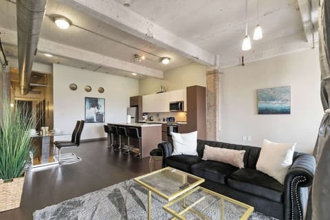 Stylish space with glam accents, perfect for gatherings and relaxation!