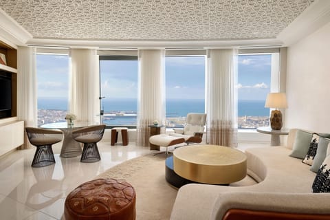 Deluxe Suite, 1 Bedroom, Bay View | Living area | Fireplace, heated floors, smart speakers