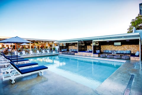 Outdoor pool, free cabanas, pool umbrellas