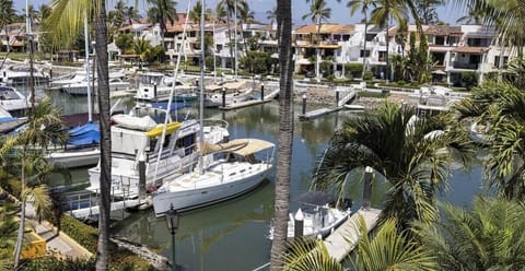 Stunning views of the marina. Watch the boats glide by from the comfort of this beautiful tropical setting, surrounded by palm trees and calm waters.
