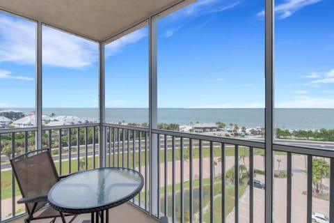 The fully screened balcony faces west, flooding it with sunshine during the day, and beautiful sunset skies at night.