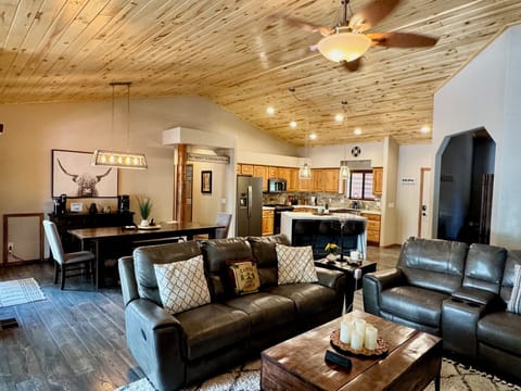 Open concept living and eating area.