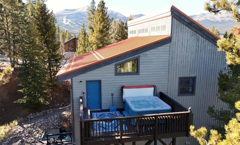 Rear deck with hot tub.