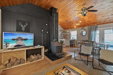 Cozy Living Room with Wood-Burning Stove